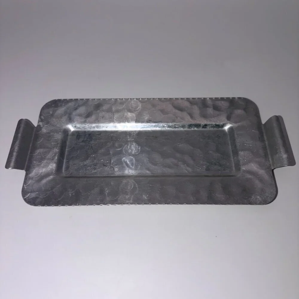 VTG Mid-Century Classic Hammered Metal Butter Dish w/ Glass Insert & Floral Lid